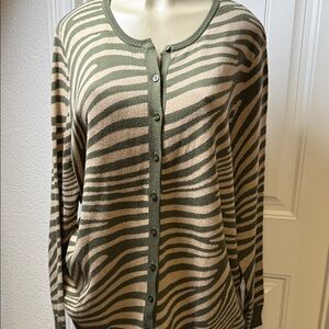 Jessica London Olive and Beige Zebra Print Cardigan